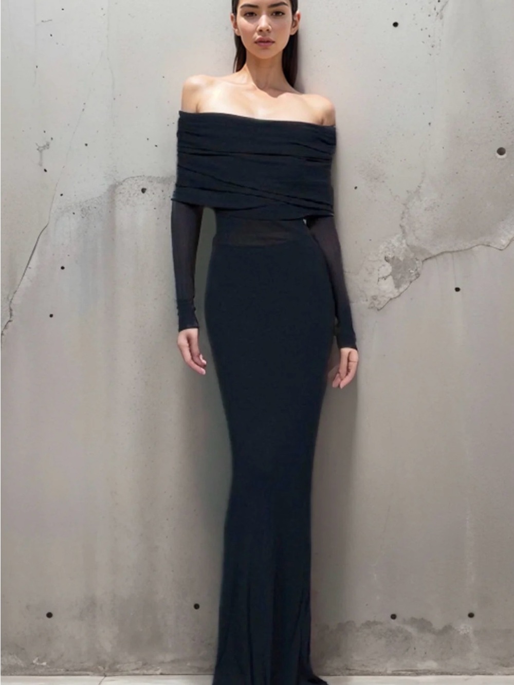 Off-Shoulder Black Long Sleeve Evening Gown